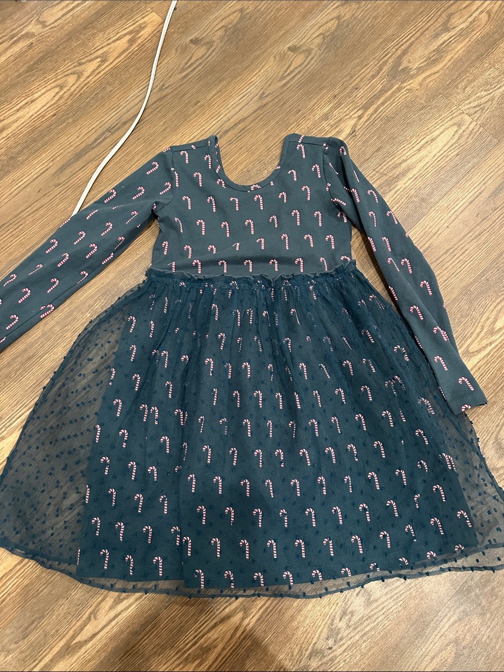 Hanna Andersson Navy Long-Sleeve Candy Cane Print Tulle Dress